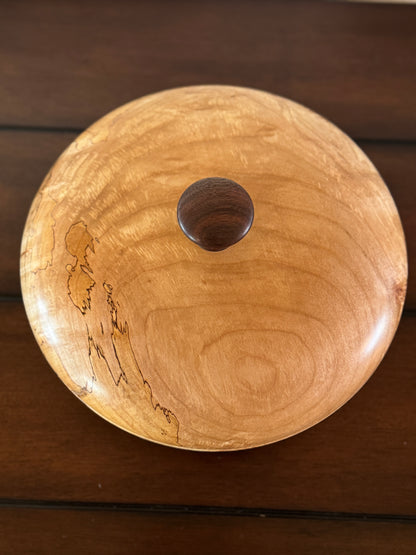 Maple Highly Figured Bowl with Matching Lid and Black Walnut Knob