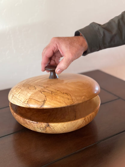 Maple Highly Figured Bowl with Matching Lid and Black Walnut Knob