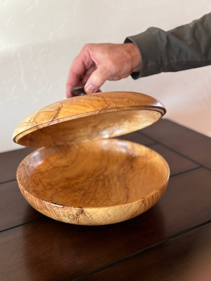 Maple Highly Figured Bowl with Matching Lid and Black Walnut Knob