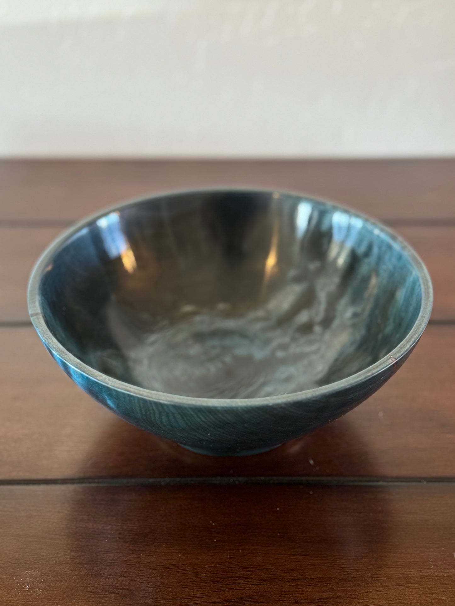 Dark Teal Blue Bowl Turned from Poplar Wood