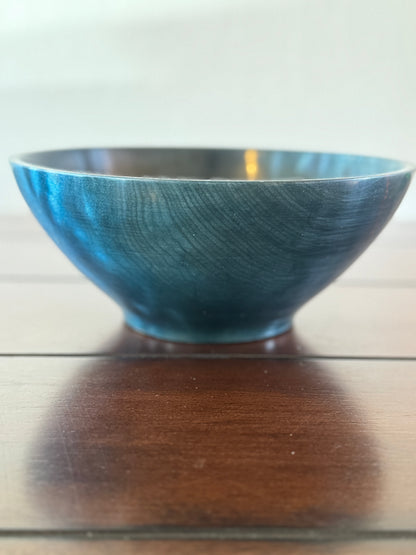 Dark Teal Blue Bowl Turned from Poplar Wood