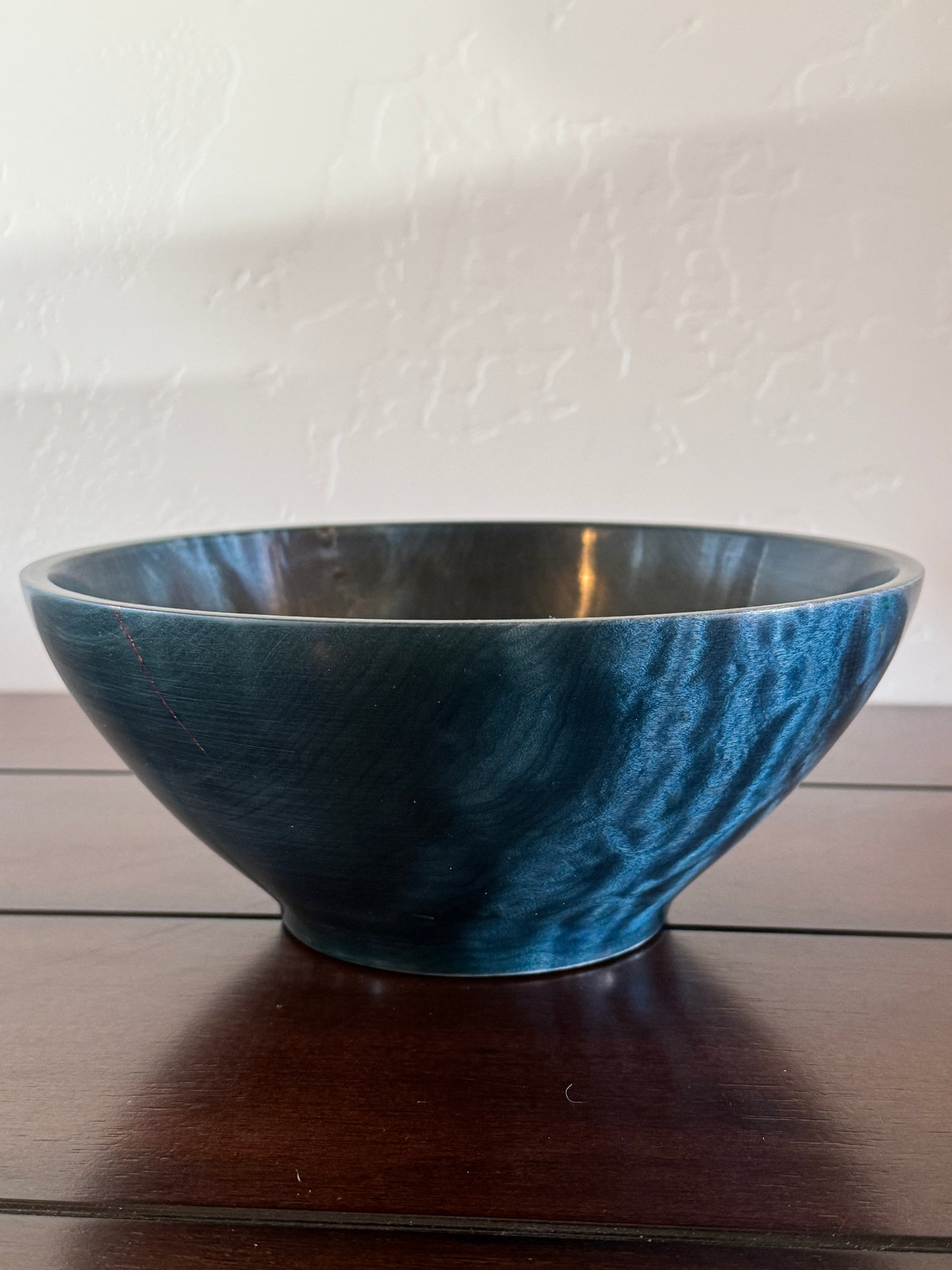 Dark Teal Blue Bowl Turned from Poplar Wood