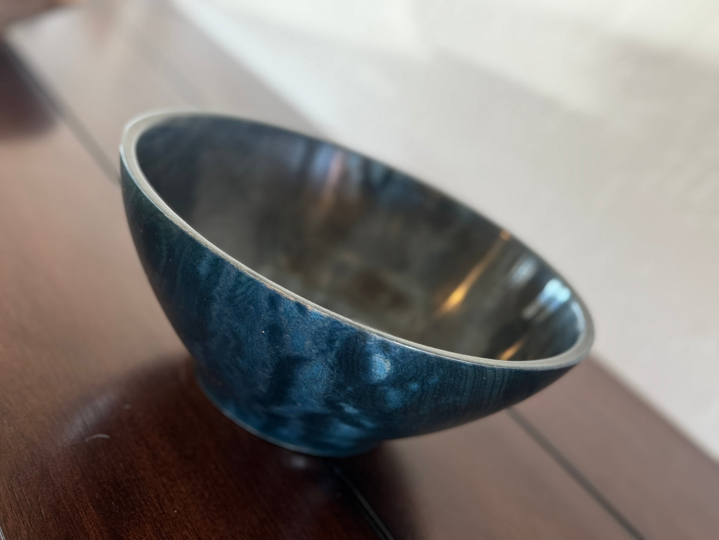 Dark Teal Blue Bowl Turned from Poplar Wood