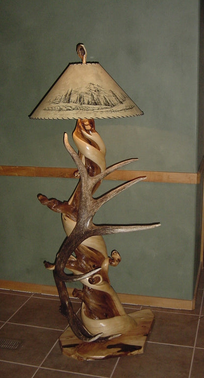 Twisted Juniper Floor Lamp with Elk Antler