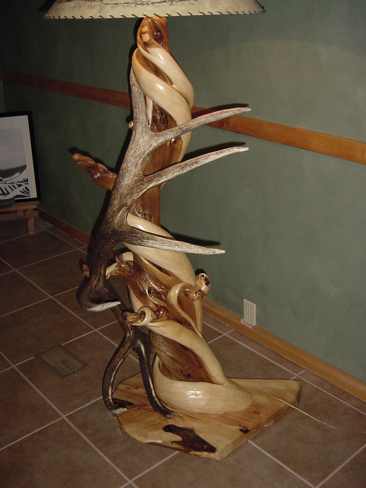 Twisted Juniper Floor Lamp with Elk Antler