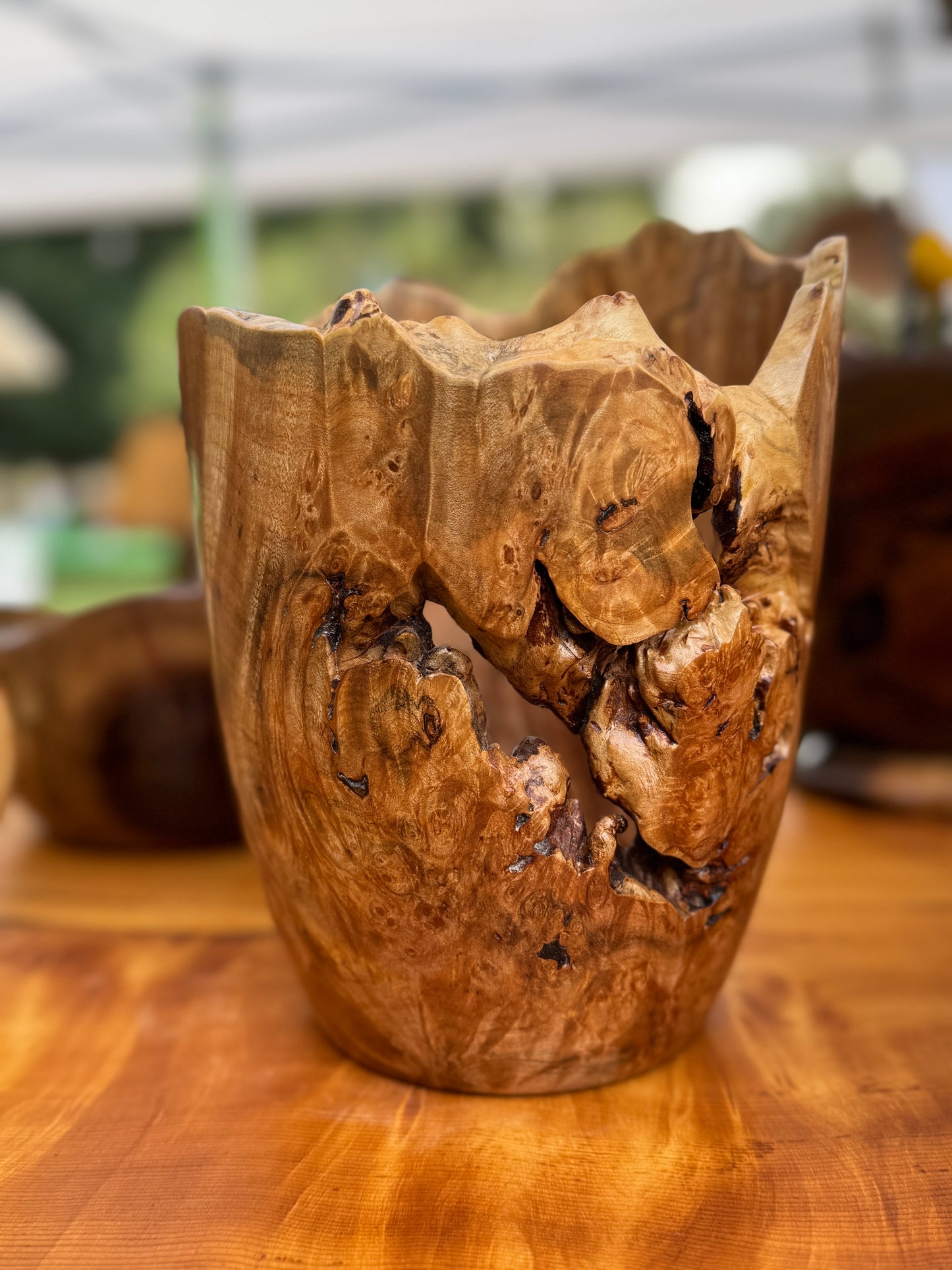 Maple Burled Wood Vase Highly Figured with Live Edge