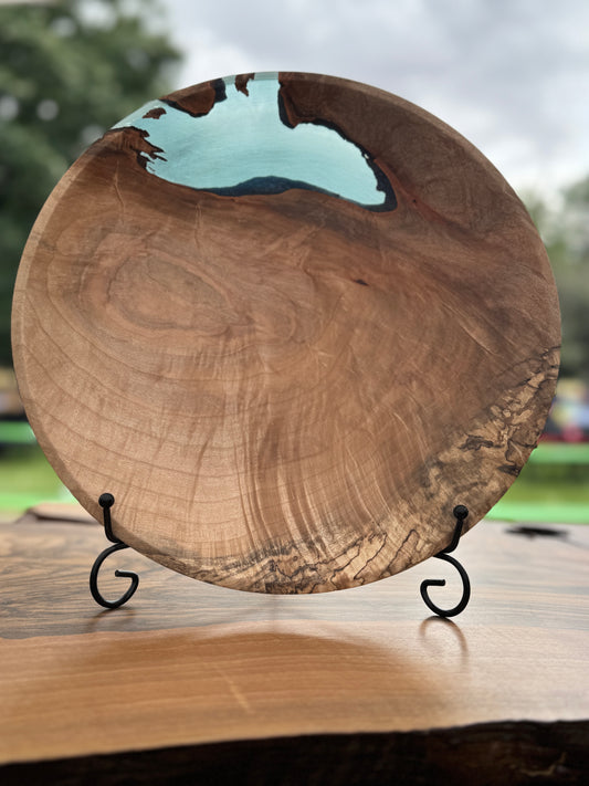 Spalted Maple Platter with Crystal Epoxy Inlay