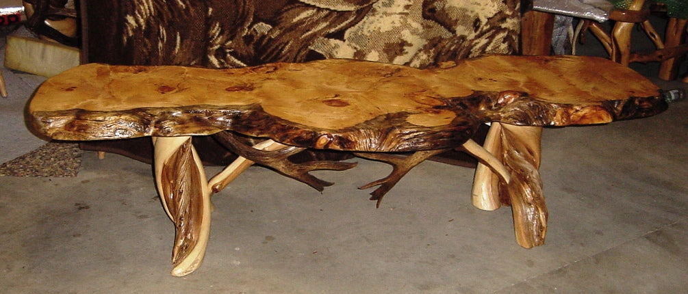Twisted Juniper Coffee Table with Mule Deer Rack