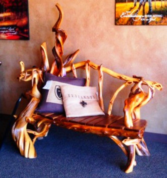 Mighty Twisted Juniper Bench with Slatted Walnut Seat