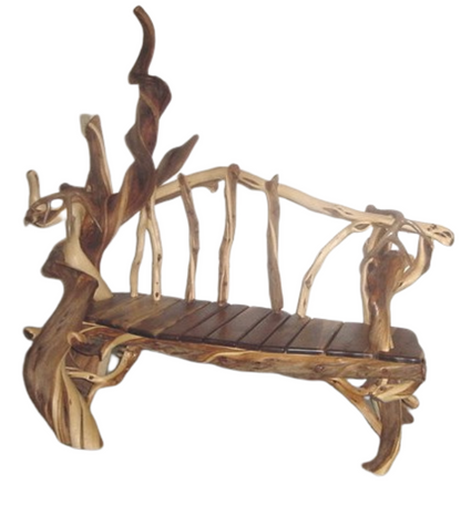 Mighty Twisted Juniper Bench with Slatted Walnut Seat