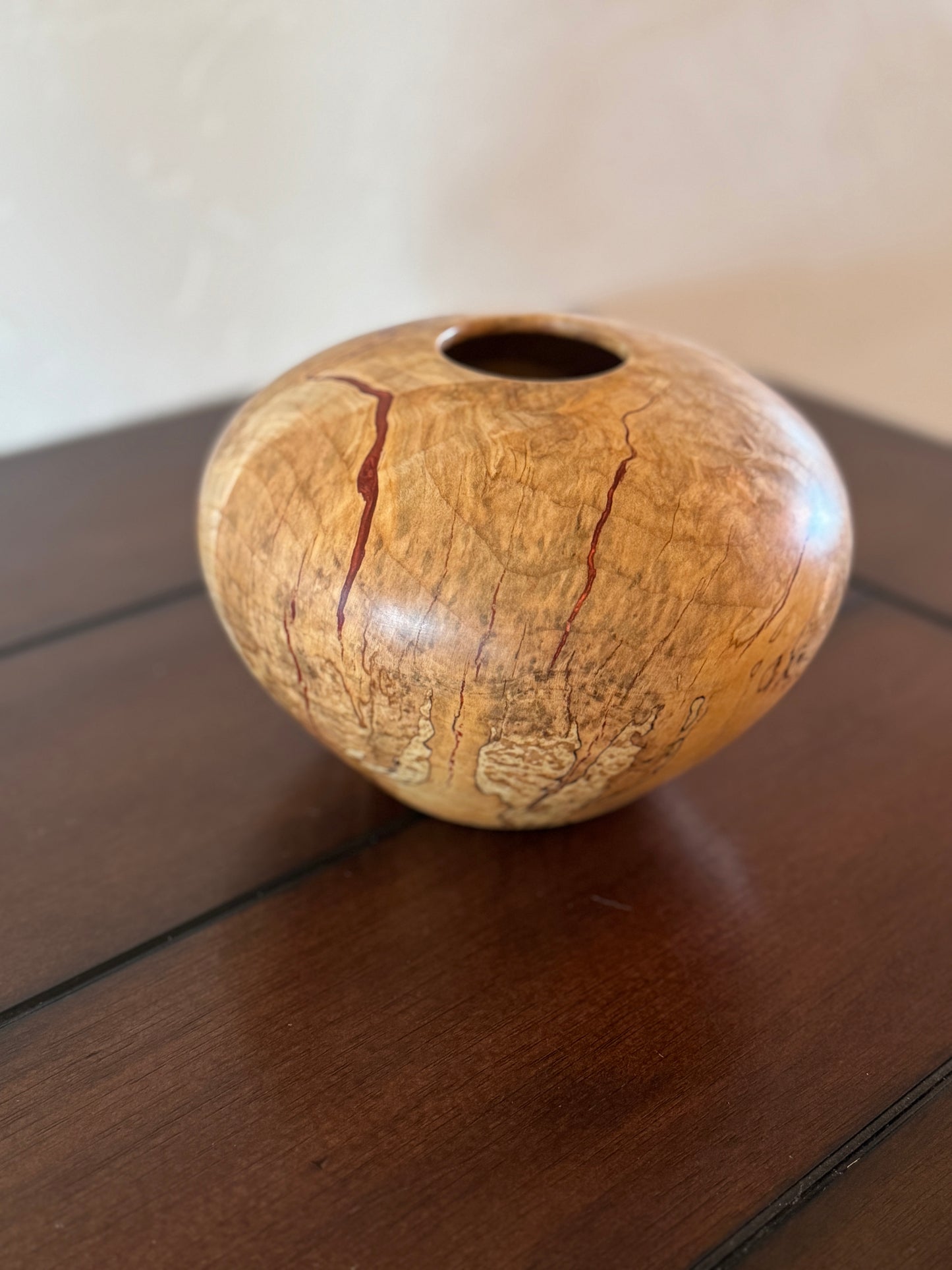 Highly Figured Maple Vase with Red Copper Epoxy Filler