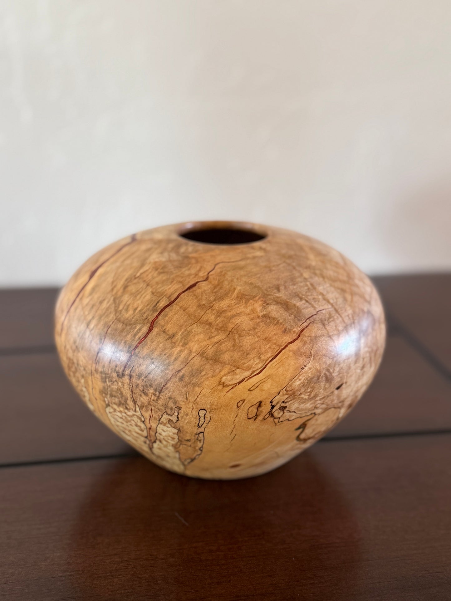 Highly Figured Maple Vase with Red Copper Epoxy Filler