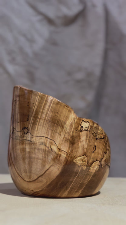 Highly Figured Spalted Maple Burl Bowl with Live Edge Rim