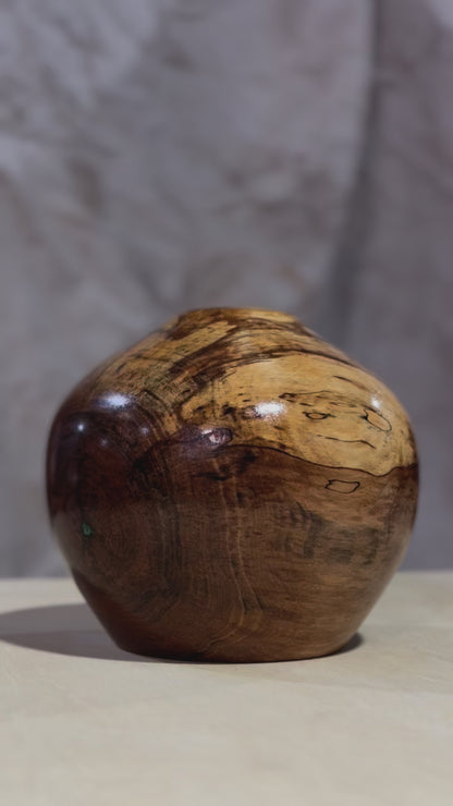 English Walnut Vase with Green-Colored Epoxy Inlay