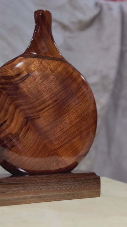 California Redwood Disc Vase with Black Walnut Accent and Base