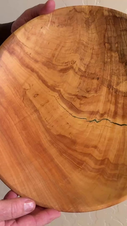 Large Maple Turned Platter with Green Epoxy Fill and a Seashell Wood Pattern