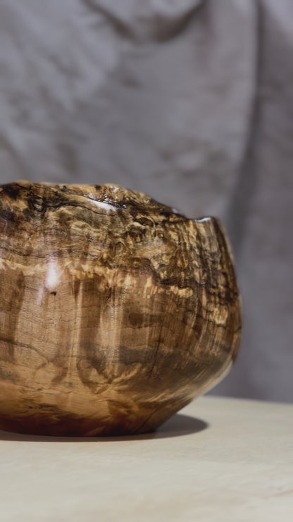 Spalted Maple Bowl with Extreme Figuring & Live Edge Rim