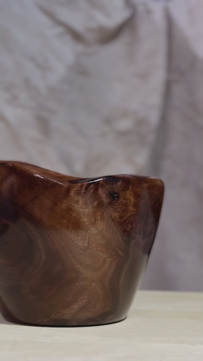 Black Walnut Bowl with Multiple Figured Patterns and Live Edge Rim