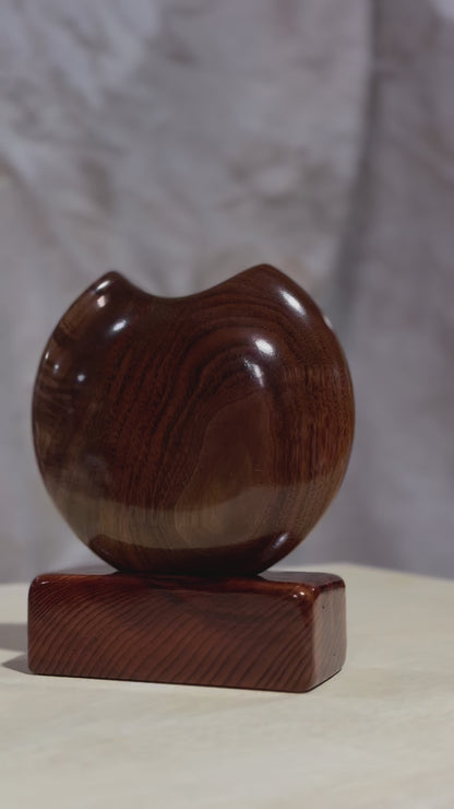 Black Walnut Disc Vase with California Redwood Base